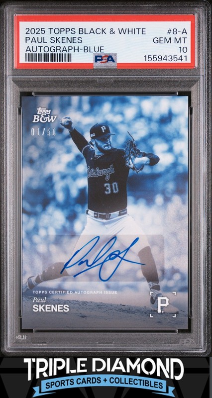 2025 Topps Black And White Paul Skenes Autograph Auto Blue #01/50 PSA 10 P130
