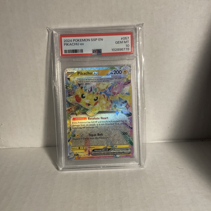 Pokemon 2024 Pikachu Ex  057 English Surging Sparks PSA 10