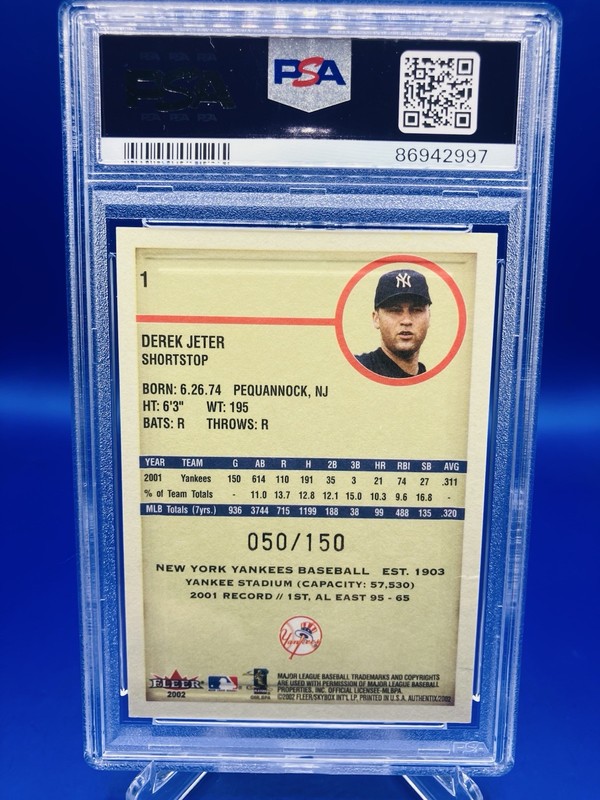 2002 Fleer Authentix - Derek Jeter #1 Front Row /150 Yankees PSA view 2