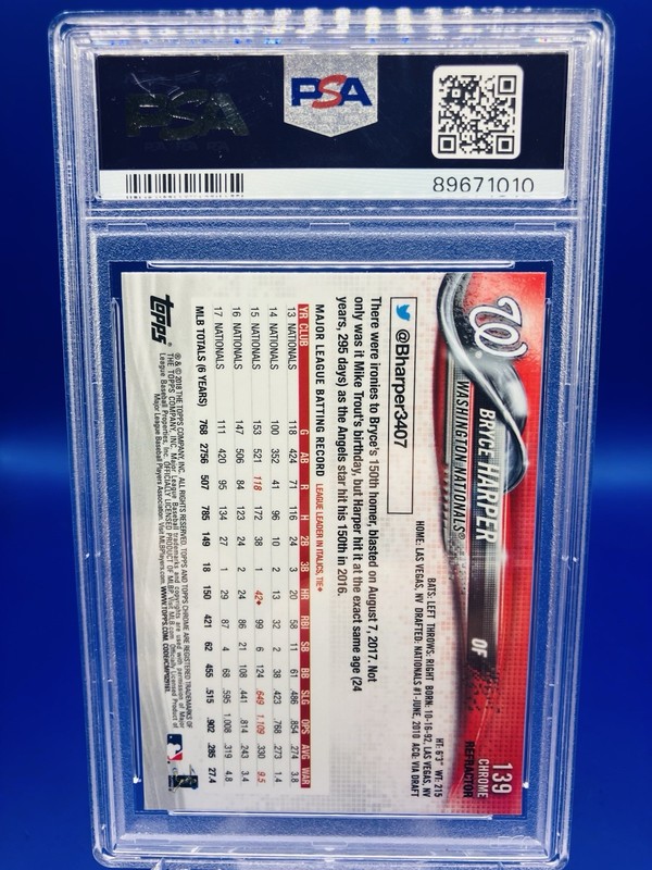 2018 Topps Chrome - Bryce Harper #139 Refractor Nationals PSA view 2