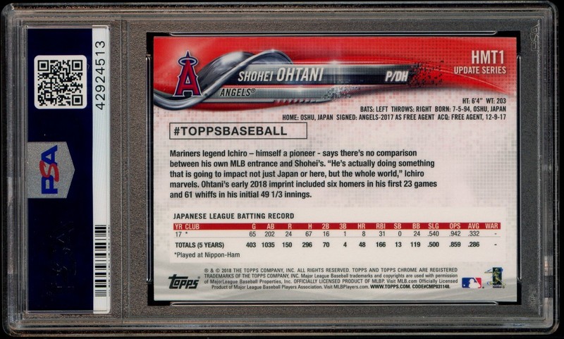 2018 Topps Chrome Update #HMT1 Shohei Ohtani Angels RC Rookie PSA 10 GEM MINT view 2