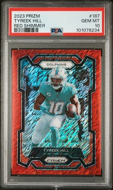 2023 Panini Prizm Tyreek Hill #187 Red Shimmer Prizm /35 PSA 10