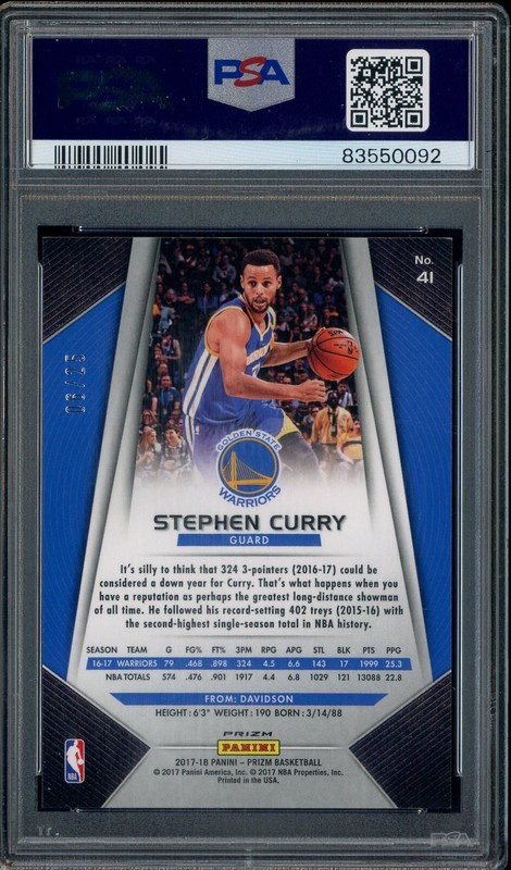 2017 Panini Prizm Green Pulsar #41 Stephen Curry Warriors 6/25 PSA 9 MINT view 2