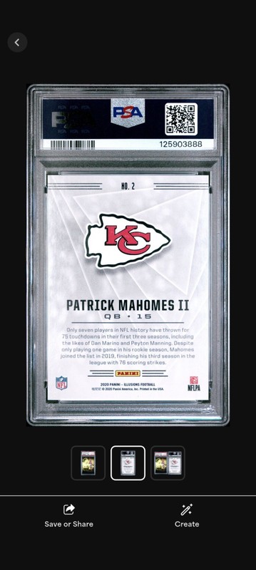 Panini 2020 Illusions Patrick Mahomes II #2 Trophy Yellow 106/149 PSA 10 Chiefs view 2