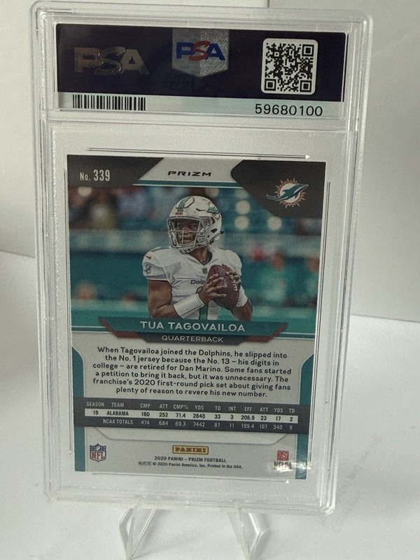 Panini Prizm 2020 Tua Tagovailoa #339 Red Ice PSA 10 Rookie Miami Dolphins view 2