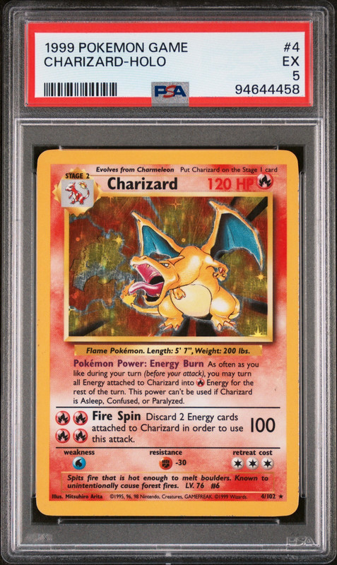 1999 POKEMON GAME BASE SET CHARIZARD-HOLO #4 PSA 5