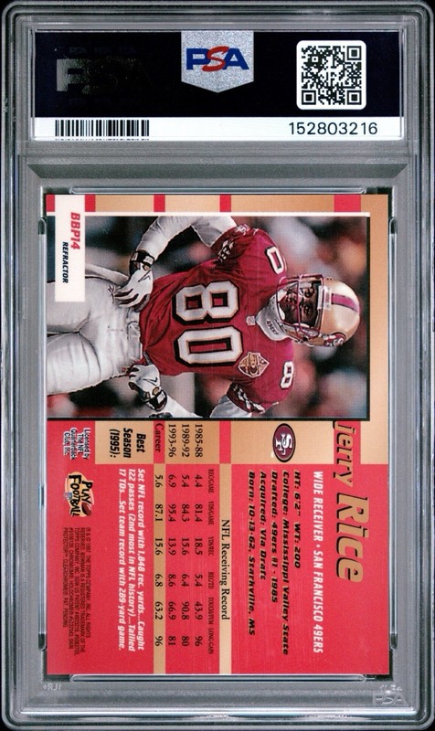 JERRY RICE 1997 TSC BOWMANS BEST PREVIEWS REFRACTOR #BBP14 - 49ers HOF - PSA 8 view 2