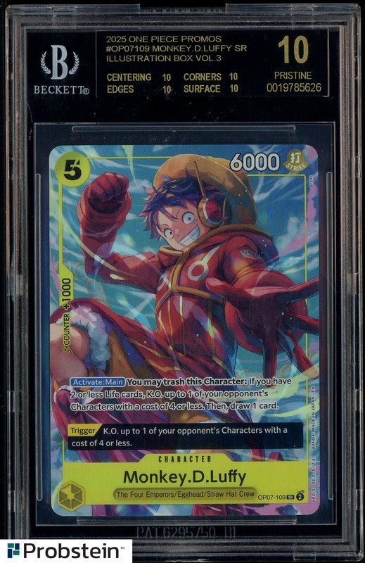 2025 One Piece Promos OP07109 Monkey D Luffy Illustration Box BGS 10 BLACK LABEL