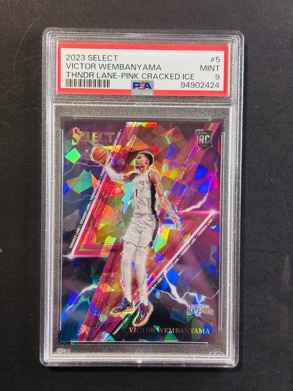 2023-24 Select - Thunder Lane Victor Wembanyama Pink Cracked Ice 49/99 PSA 9