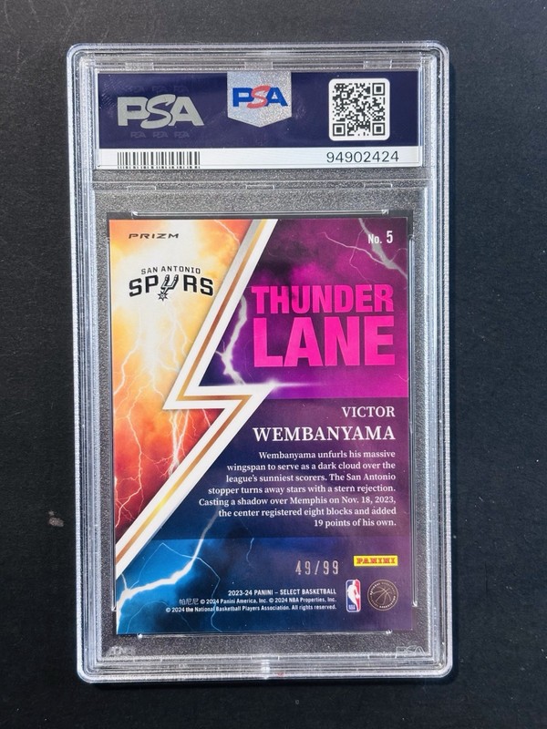 2023-24 Select - Thunder Lane Victor Wembanyama Pink Cracked Ice 49/99 PSA 9 view 2
