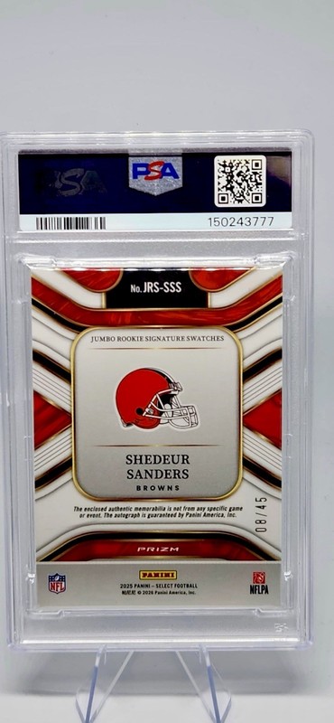 2025 Select, Shedeur Sanders RC Auto, Swatches #JRS-SSS Orange Pulsar Prizm /45 view 2