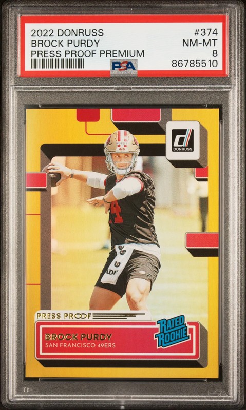 2022 Panini Donruss Brock Purdy #374 Press Proof Premium PSA 8