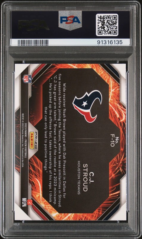 2023 Panini Prizm Fireworks CJ Stroud #F10 Green Wave PSA 10 view 2