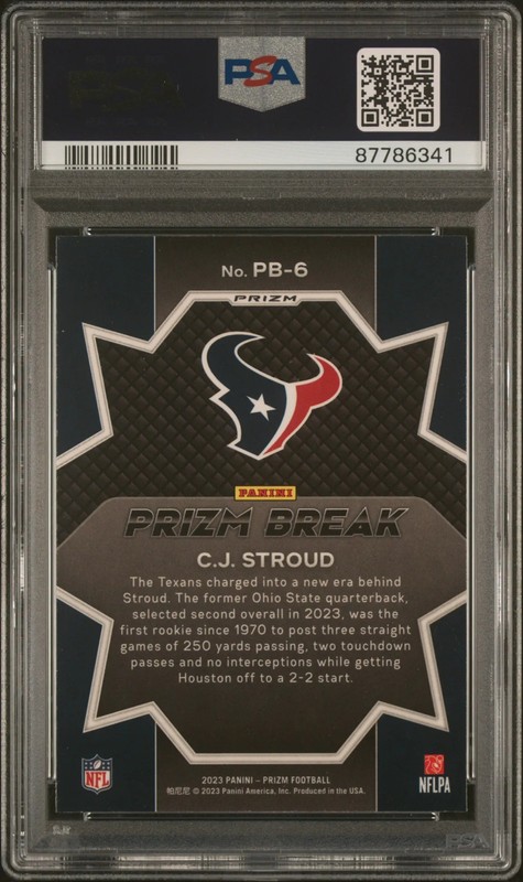 2023 Panini Prizm Prizm Break CJ Stroud #PB6 Green PSA 10 view 2