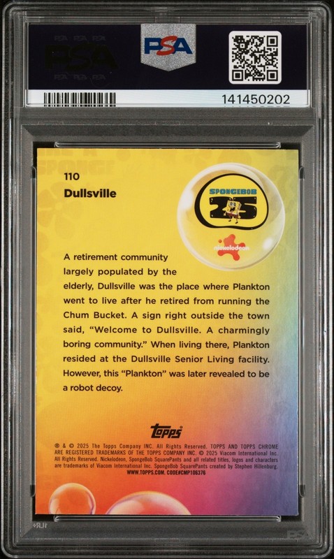 2025 Topps SpongeBob SquarePants Dullsville Aqua Lava Refractor /199 PSA 9 view 2