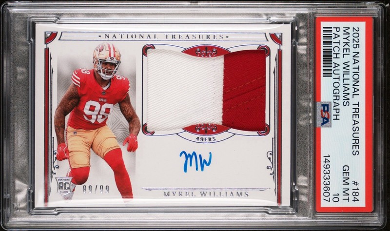 PSA 10 2025 National Treasures Mykel Williams RC /99 True Rookie Patch Auto 49er