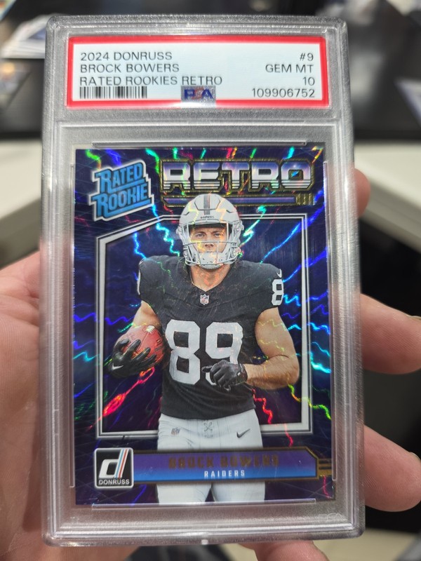 Brock Bowers 2024 Donruss Retro Rated Rookie #9 PSA 10 Las Vegas Raiders
