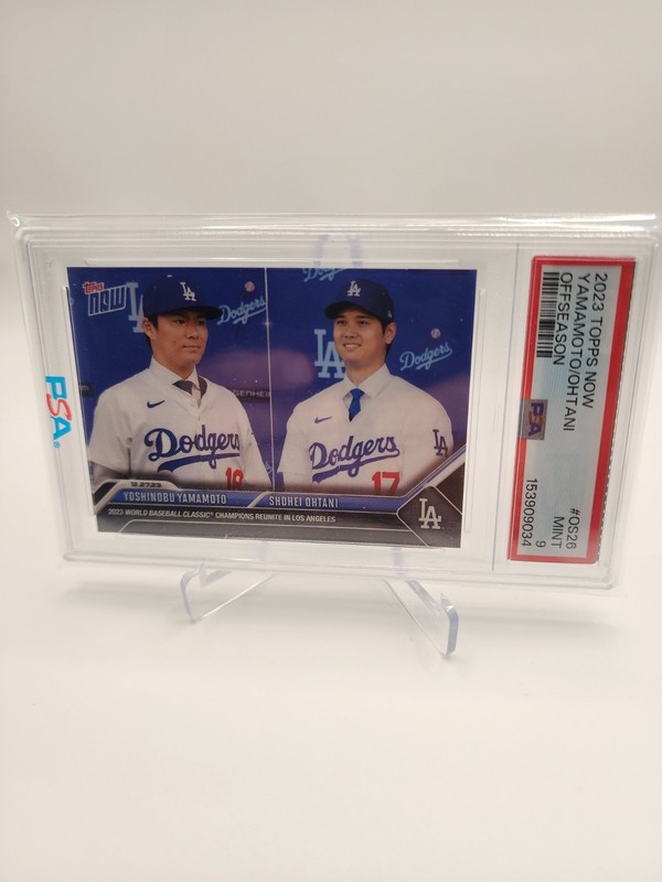 2023 Topps Now Yoshinobu Yamamoto Shohei Ohtani #OS-26 Dodgers PSA 9 view 2
