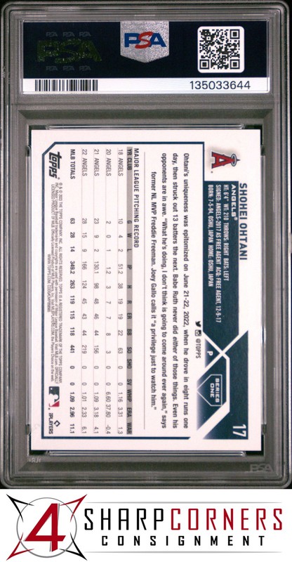 2023 TOPPS #17 SHOHEI OHTANI ANGELS PSA 10 view 2