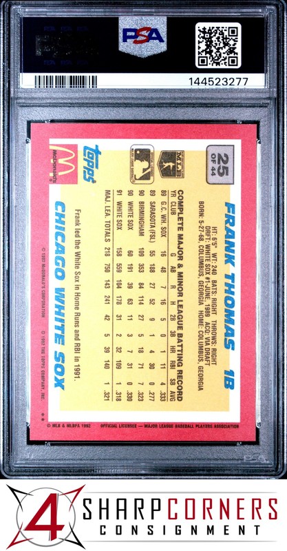 1992 TOPPS McDONALD'S BASEBALL'S BEST #25 FRANK THOMAS HOF PSA 10 view 2