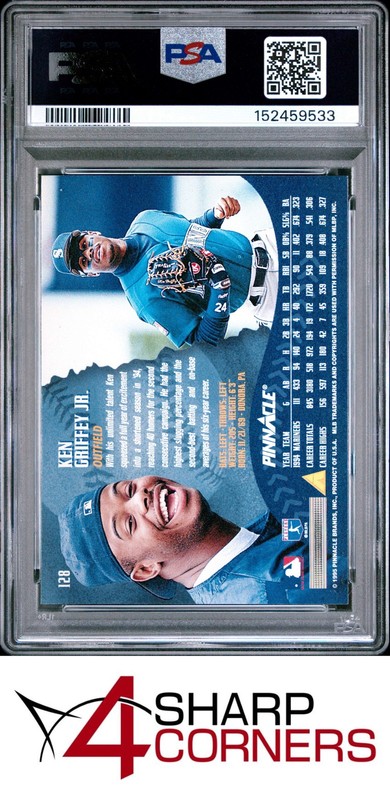 1995 PINNACLE #128 KEN GRIFFEY JR. MARINERS HOF GIANT BUBBLE PSA 9 view 2