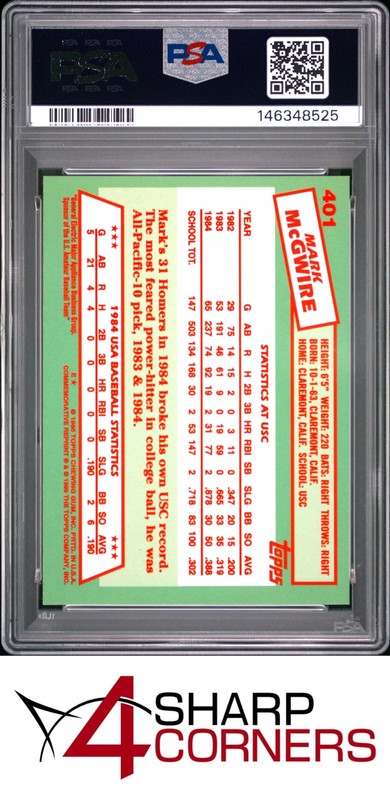 2000 TOPPS MARK McGWIRE ROOKIE REPRINT #401 1985 ROOKIE PSA 10 view 2