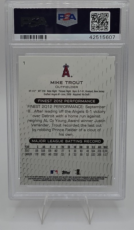 2013 Topps Finest Mike Trout PSA 10 Los Angeles Angels view 2