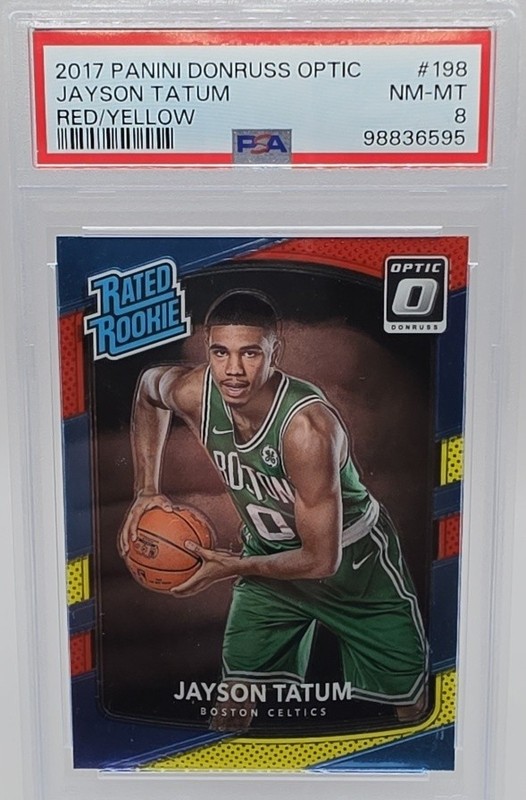 2017-18 Panini Donruss Optic Jayson Tatum Red and Yellow RC PSA 8 Boston Celtics view 1