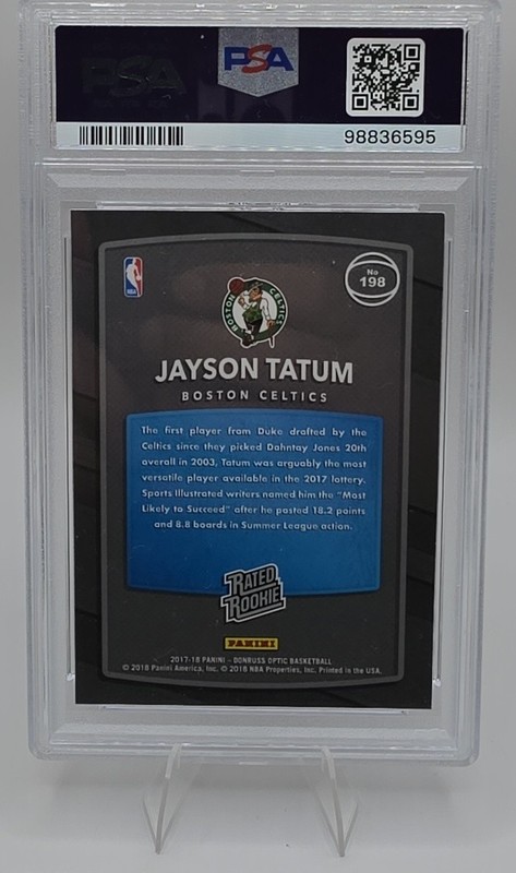 2017-18 Panini Donruss Optic Jayson Tatum Red and Yellow RC PSA 8 Boston Celtics view 2