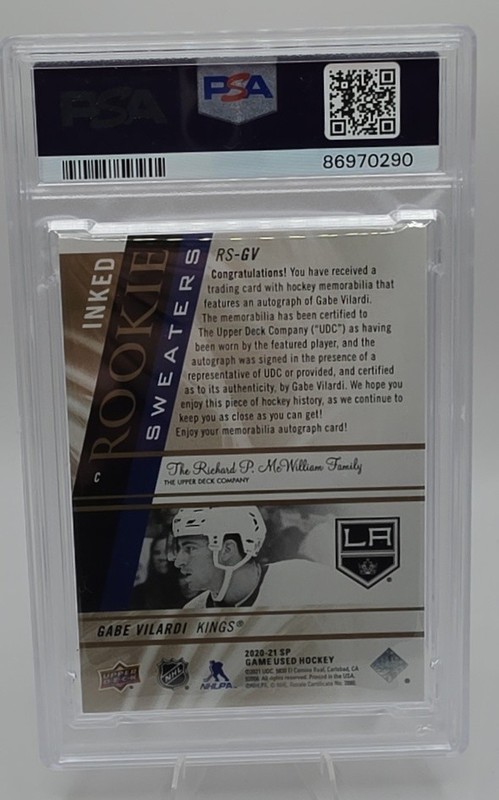 2020 SP Gabe Vilardi Inked Rookie Sweaters /49 RC Auto PSA 9 Los Angeles Kings view 2