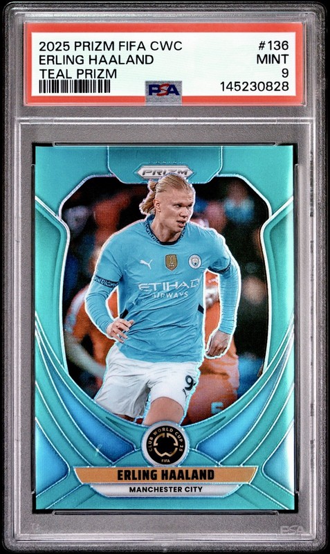 2025 Panini Prizm FIFA Club World Cup Erling Haaland Teal Prizm /99 PSA 9