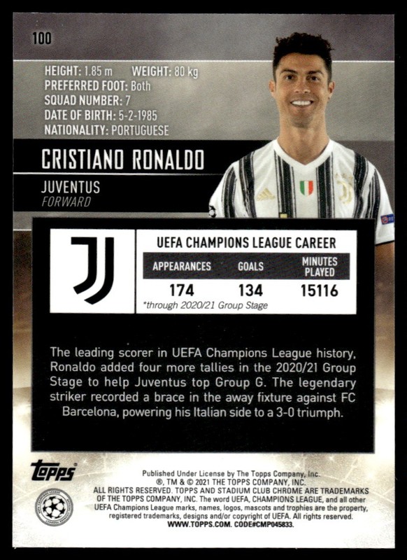 2021 Topps UEFA Champions League Cristiano Ronaldo Manchester United #100 view 2