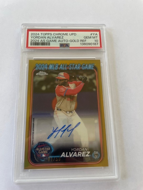 Yordan Alvarez All Star Game Gold Auto 01/50; 24 Topps Chrome Update PSA 10 Gem