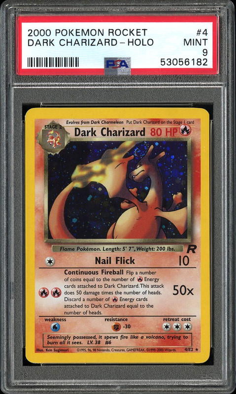 2000 POKEMON DARK CHARIZARD-HOLO ROCKET #4 PSA 9 *SWIRL*