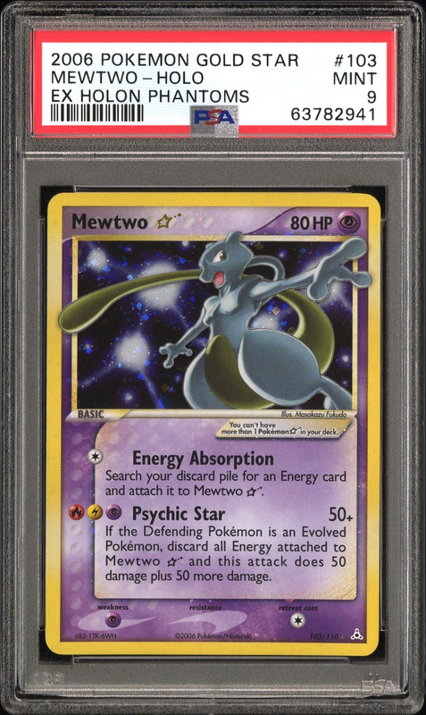 2006 POKEMON GOLD STAR MEWTWO-HOLO EX HOLON PHANTOMS #103 PSA 9