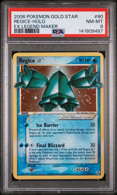 2006 POKEMON GOLD STAR REGICE-HOLO EX LEGEND MAKER #90 PSA 8 *SWIRL*