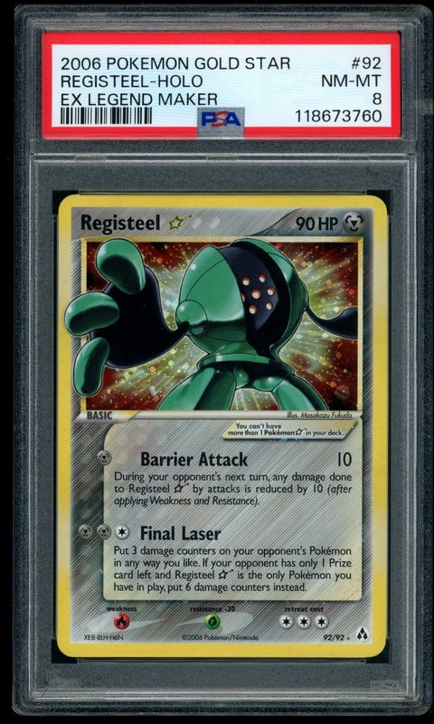 006 POKEMON GOLD STAR REGISTEEL-HOLO EX LEGEND MAKER #92 PSA 8