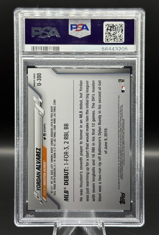 2020 TOPPS UPDATE #U300 YORDAN ALVAREZ ROOKIE RC ROY PSA 10 GEM MINT view 2