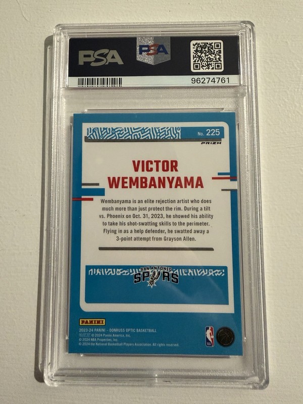2023 Donruss Optic Victor Wembanyama Rated Rookie Hyper Pink #225 Spurs PSA 10 view 2