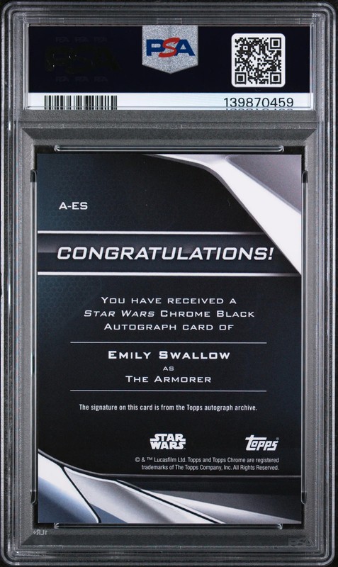 2023 Topps Chrome Black Star Wars Emily Swallow #A-ES Auto Gold /50 PSA 9 view 2