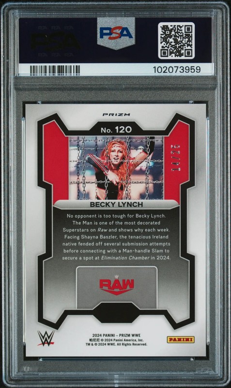 2024 Panini Prizm WWE Becky Lynch #120 Mojo Prizms 14/25 PSA 10 view 2