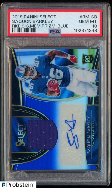2018 Panini Select Blue Prizm Saquon Barkley RC Rookie Jersey AUTO 23/35 PSA 10