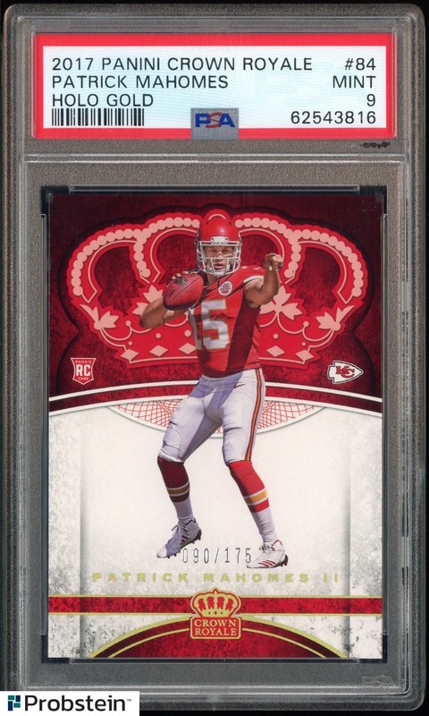 2017 Panini Crown Royale Holo Gold #84 Patrick Mahomes II RC Rookie 90/175 PSA 9