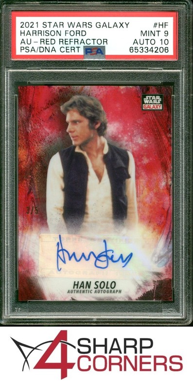 2021 TOPPS CHROME STAR WARS GALAXY RED REFRACTOR HARRISON FORD /5 PSA 9 AUTO 10