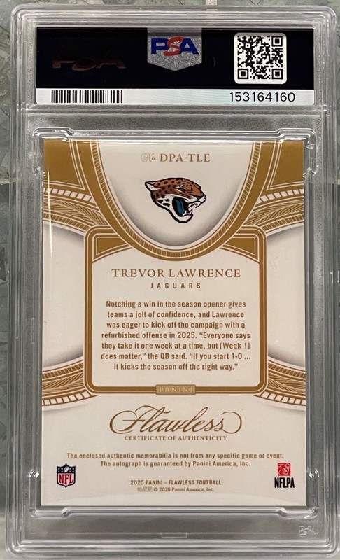 2025 Flawless Distinguished Patch Auto Gold /25 Trevor Lawrence #DPA-TLE PSA 9 view 2