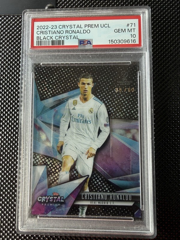 Cristiano Ronaldo Black Refractor /50 PSA 10 2022 Topps Crystal Premium UEFA #71