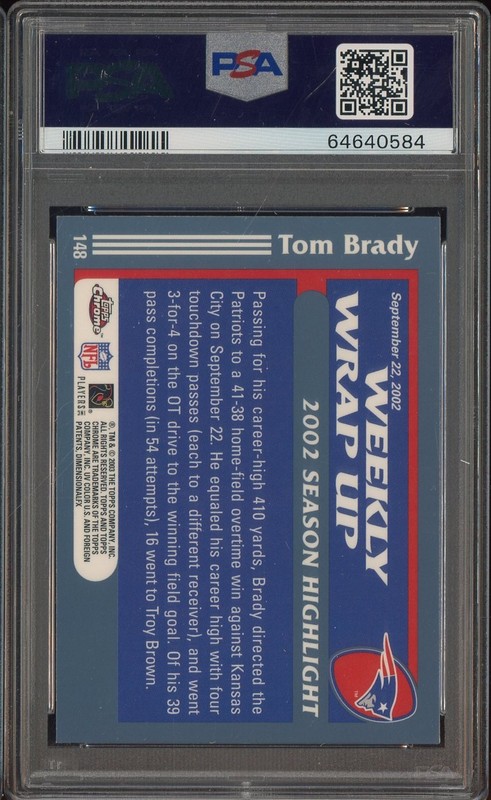 2003 Topps Chrome #148 Tom Brady New England Patriots PSA 10 GEM MINT view 2