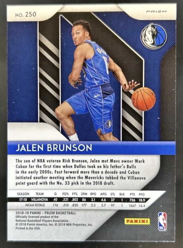 2018-19 Prizm - Jalen Brunson SILVER PRIZM RC #250 CHASER PACK! FINALS MVP? READ view 2