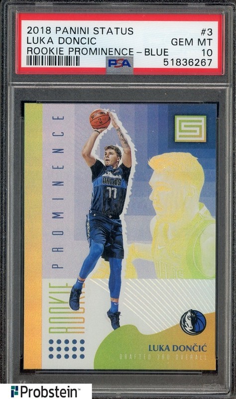 2018 Panini Status Rookie Prominence Blue #3 Luka Doncic Mavericks RC PSA 10