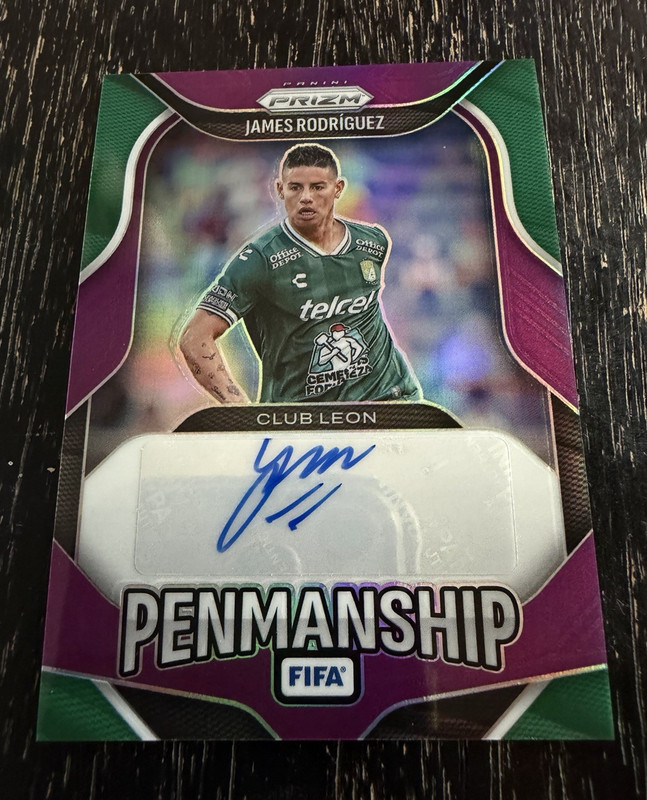 James Rodriguez 2025-26 Panini Prizm FIFA Penmanship Auto Green Purple 01/10 SSP
